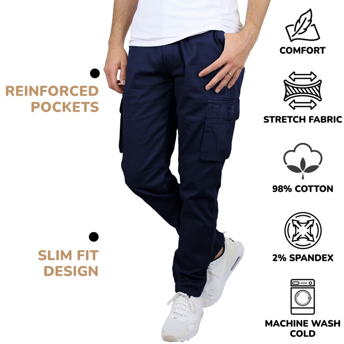 2-Pack Men's Flex-Stretch Cotton Cargo Pants, 31-Inch Inseam - Comfortable and Durable